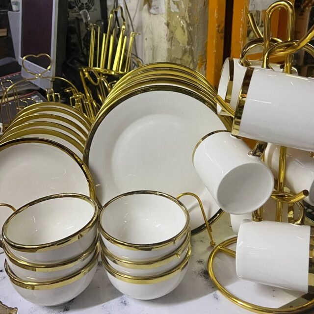 24 pcs gold line ceramic dinner set