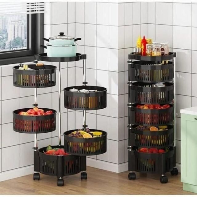 🏠 4-Tier 360° Rotating Kitchen Storage Rack – Space-Saving & Mobile ✅ Limited Time Offer – While Stock Lasts!